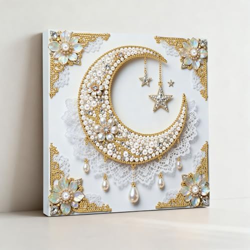 Xylzzuit Pearl Painting Kit with Frame All Inclusive 9.84x9.84IN DIY Gemstone Diamond Art Craft Supplies for Adults Beginners Craft Lovers Living Room Wall Desktop Decor Gift (Moon) - Image 5