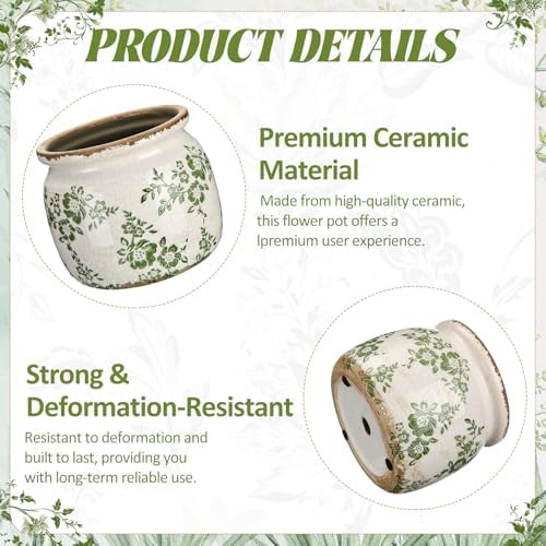 5.9'' Vintage Ceramic Planter, Ice Crack Glaze Green Ditsy Floral - Image 3
