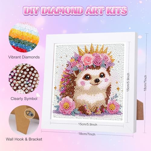 GHHKUD Hedgehog Diamond Art Painting Kits for Adults with Frame, Diamond Art Animals Crafts for Ages 4-6-8-12, Easy to DIY Gem Painting Gifts Home Wall Deco 15x15cm (Beautiful Packages) - Image 2