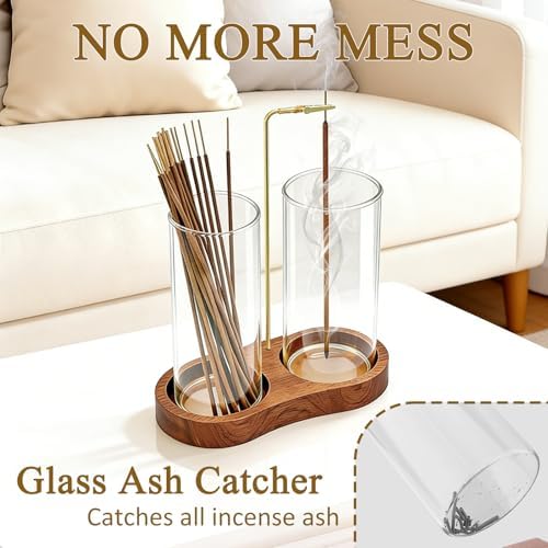 Ceremony Incense Holder, Wooden Incense Burner with Glass Ash Catcher - Image 3
