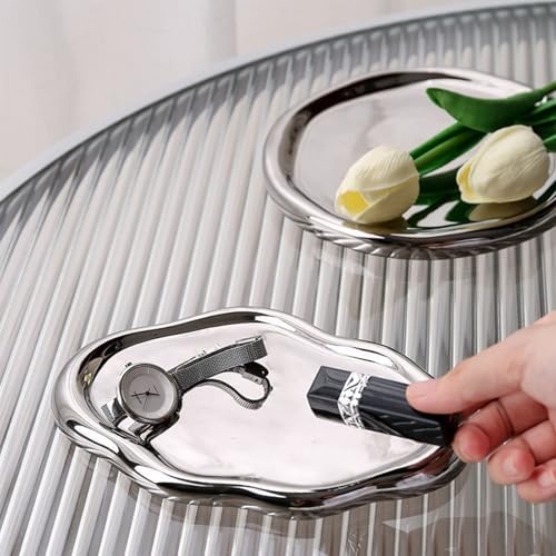 Jewelry Tray Trinket Dish, Trinket Dish Jewelry Dish Trinket Tray for Women Cloud Plate Decorative Tray Trinket Dish Cute Room Decor for Rings Earrings Necklace Organizer (Silver Oval) - Image 6