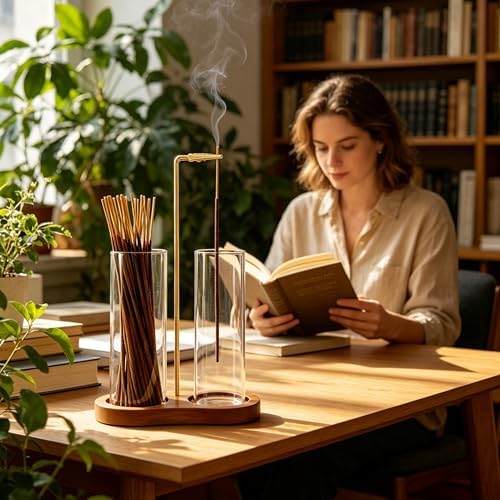 Incense Holder, Hang Upside Down Incense Sticks Burner Holder Storage with Glass Ash Catcher,Ideal Gift (Brown) - Image 3