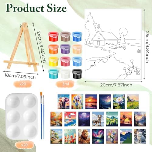 Zhanmai 20 Set Pre Drawn Canvas Painting Kit, Flora and Fauna Scenery - Image 2