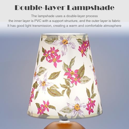 Vintage Wooden Night Lamp, Wood Base Fabric Lampshade, Adjustable Light Color and Brightness with Power-Off Memory, Safe USB Powered, Retro LED Table Light for Bedroom Living Room Office (Red Flowers) - Image 7