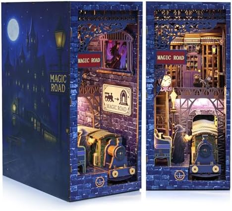 Magic Station Book Nook Kit - DIY Miniature House Kit for Adults, Teens and Beginners, Dollhouse Booknook Magic Book Nook Tiny House Bookshelf Decor 3D Wooden Puzzle, DIY Bookshelf Insert Decor Gift by QIANLING
