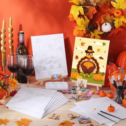 Ctosree 12 Pack Paint and Sip Kit Pre Drawn Canvas, Autumn Harvest, 10x8'' - Image 2