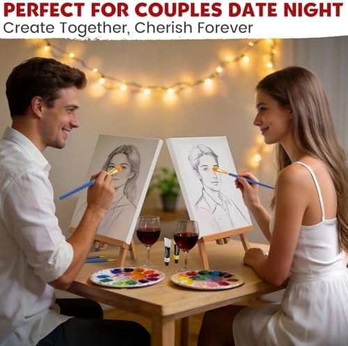 Set of 2 Acrylic Painting Kits for Adults and Couples, Sip and Paint Kit for Date Night, Acrylic Painting Kit with Canvas Boards and Easels, Professional Art Set for Couples, Families, Beginners - Image 5