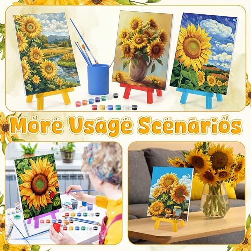 Blosssound 10 Set Pre Printed Canvas Pre Drawn Canvas Painting with Easel Kits 5" x 7" Outline Painting Panels for Beginners, DIY Craft Project, Home Decors(Sunflower) - Image 6