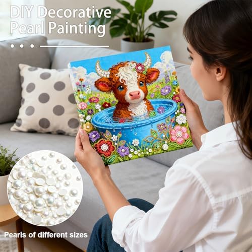 ARTopet DIY Pearl Painting Kit with Frame Gemstone Pearl Diamond Dots Beads Canvas Art Craft for Adult Beginners Display for Tabletop and Wall Mounting Home Decor-Calf - Image 6