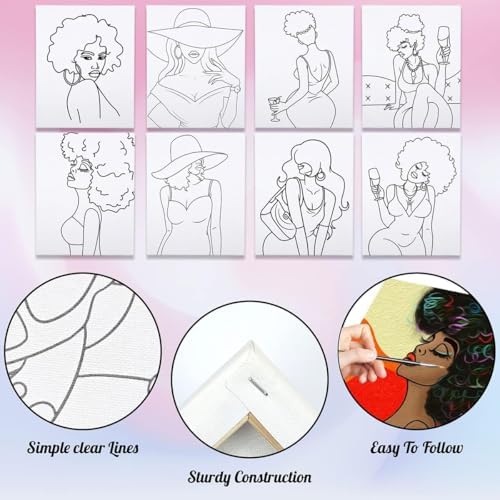 8 Pack Pre Drawn Canvas for Painting for Adults Sip and Paint Party Supplies Painting Kit 12x16 inch Stretched Outline Canvas Paint Party Favor for Artist Beginners - Image 4