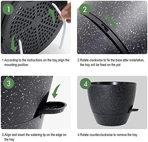 UOUZ 12inch 2Pack Large Self Watering Planters, Plastic Plant Pots with 60oZ Removable Deep Reservoir and Multi Mesh Drainage Holes for Indoor Outdoor Garden Plants and Flowers, Black Speckles - Image 4