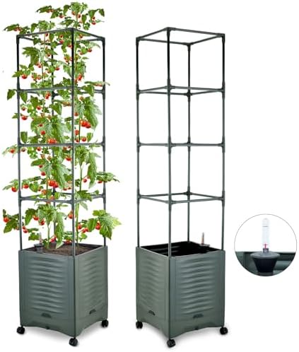 Tomato Planter Pot Tomato Box Raised Garden Bed 56.5" Tall Self-Watering and Water Indicator Planter for Tomato Outdoor Indoor Metal Trellis for Climbing Plants Large Reservoir-1 planter-not 2 by TeCreatio