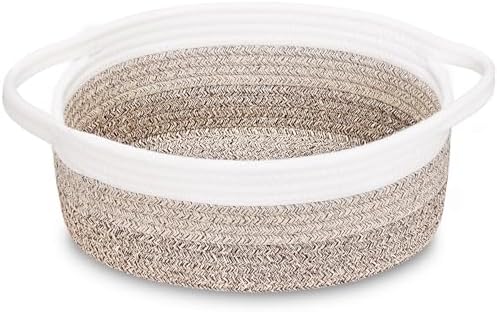 ABenkle Small Basket with Handles, Boho Decorative Rope Woven Dog Cat Toy Storage Bin Shelf Storage Organizer, Easter Christmas Gift Basket, 12"x8"x5" by ABenkle