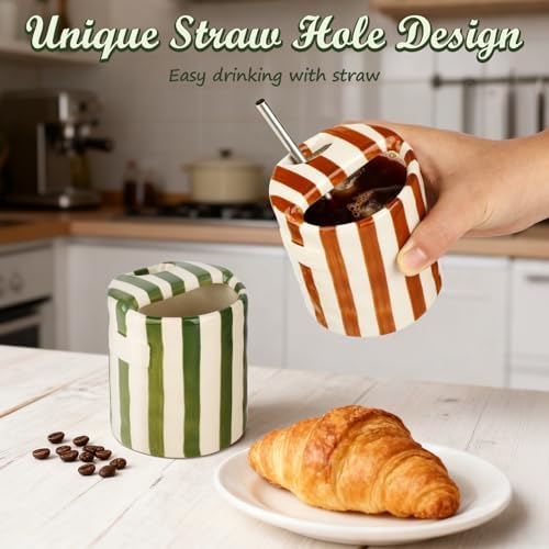 Retro Ceramic Coffee Mug with Sip Hole, Handmade Cute Espresso Cup 10oz - Image 7