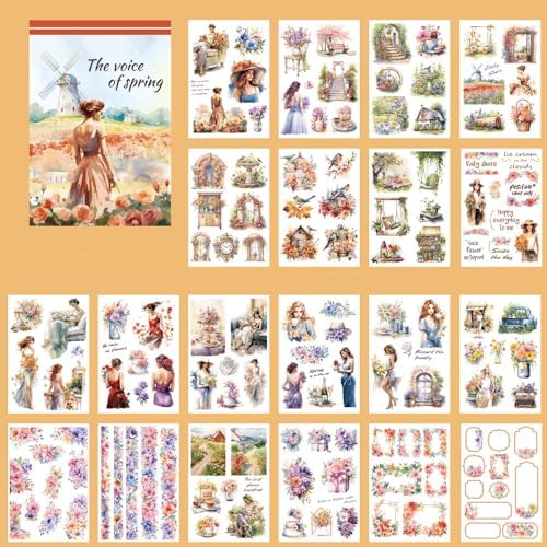 Alideco 20pcs Vintage Scrapbook Stickers Europe and The United States Figure Flowers Sticker Book for Adults Sticker journaling Stickers for Scrapbooking (chuntiandeshengyin) by Alideco
