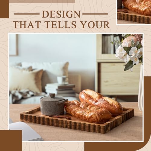 Lounsweer Acacia Wood Decorative Tray for Home Decor, 14'' x 10'' Wooden Serving Tray for Coffee Table Centerpiece Dining Kitchen Island Decoration Bathroom Counter Display - Image 5