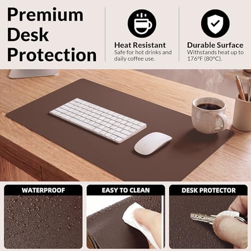 AFIING Leather Desk pad Protector, 35.4" x 17", Coffee,Desk mat - Image 4