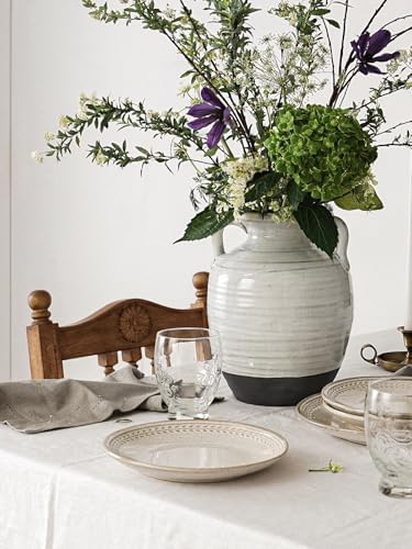 White Ceramic Vase with 2 Handles, 9.5 Inch, Farmhouse Rustic, Aurora White - Image 2