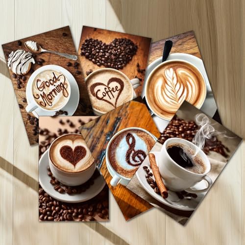 Coffee Latte 6 Pcs Adults Paint By Numbers Kits Brown Tone Coffee Art for Beginners DIY Acrylic Oil Number Painting Kits for Adults Paint by Acrylic on Canvas for Latte Lover 8x12 Inch Frameless - Image 4