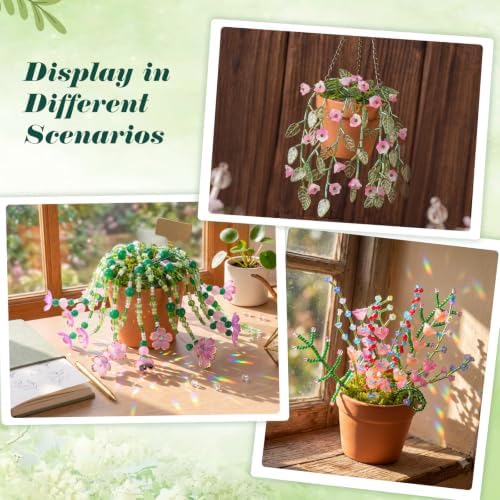 Ecoofor Beaded Plant Kit with 17 Styles of Beads, Flower Beads & Green Glass Crystal Beads, DIY Handmade Beaded Plant Craft Kit with Video Tutorial, Gift for Plant Lovers & Craft Enthusiasts - Image 6