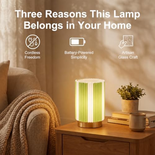 Battery Operated Lamp, Glass Cordless Table Lamp with Timer - Image 4