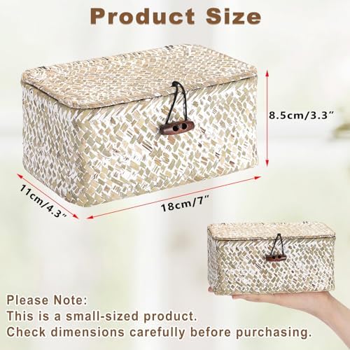 Hipiwe Mini Seagrass Shelf Basket with Lid Decorative Woven Box, 7x4.3x3.3" - Image 3
