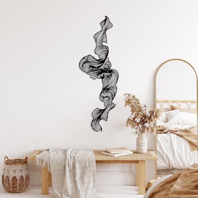NORTH KAISER Abstract Metal Wall Art - Modern Metal Wall Decor - Vertical Line Art Wall Hanging for Living Room Mid Century Bedroom Home Office (59'' x 19.6'' / 150 x 50 cm)
