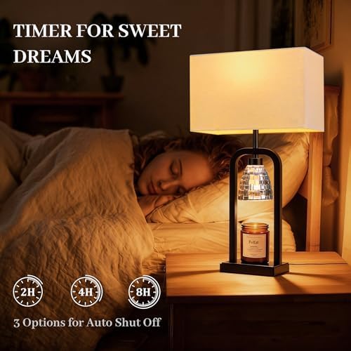 PoKat Electric Candle Warmer Lamps Gold, Lamp Candle Warmers with Timer Dimmer, Wax Light Warming Table Lamps Set of 2 for Jar Candles, Modern Bedside Lamp for Home Decor Living Room, Bulb Included - Image 5