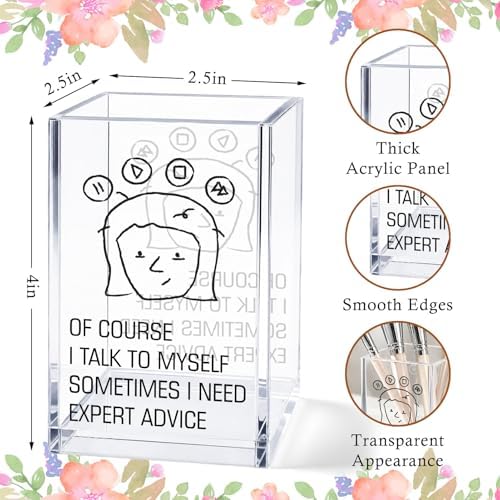 Funny Acrylic Pen Holder Cup, “Of Course I Talk to Myself Sometimes I Need Expert Advice” Desk Decor, Pencil Holder Organizer, Coworker Gift, Office Accessories - Image 3