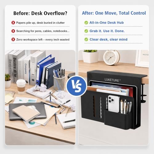 LUKETURE Desk Side Storage, Laptop Holder No Drill Clamp On Organizer - Image 3