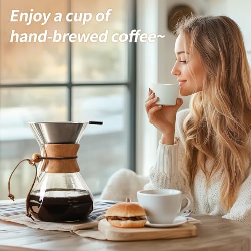 Pour Over Coffee Maker 27 OZ, 8 Cup Borosilicate Glass Drip Coffee Maker with Reusable Stainless Steel Filter and Cork Grip for Home Café 800 ML (Diamond Shape) - Image 3