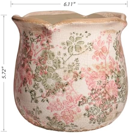 Ceramic Pots for Plants, Pink Colorful Vintage Plant Pot with Drainage Hole - Image 3