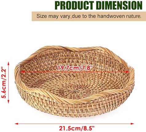 Hipiwe Natural Rattan Tray 8.5" Wicker Key Basket Bowl for Entryway Table - Image 2