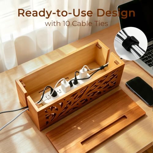 Wood Cable Management Box, Cord Organizer & Decorative Power Strip Cover - Image 4