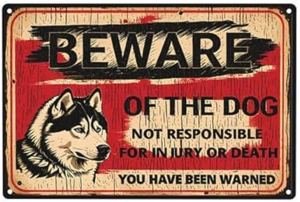 Vintage Metal Tin Sign - Beware Of The Dog Samoyed Sign Metal Tin Signs Outdoor Yard Sign Warning Sign For Fence Yard Home Kitchen Farm Garden Wall Decor 8x12 Inch Funny Pet Owner Gift by C-CHAIN