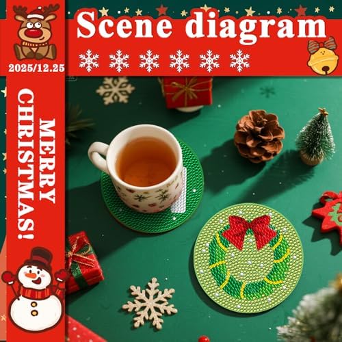 DOTSOPS 6 Pcs Christmas Diamond Art Kits for Adults - Diamond Art Coasters with Holder for Adults Beginners Diamond Craft for Christmas Birthday Gifts - Image 6