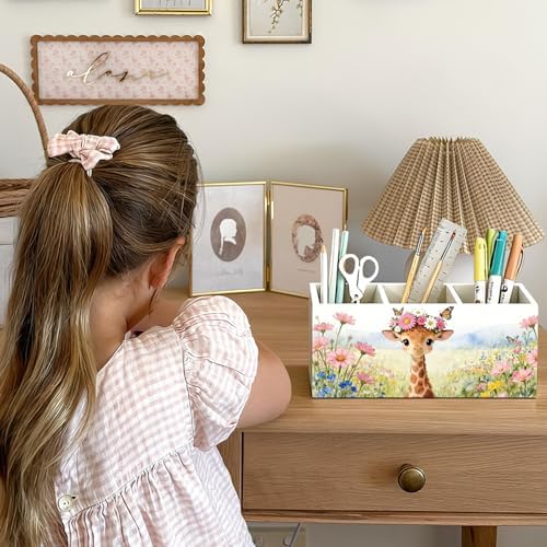Giraffe Pen Pencil Holder for Desk Accessories, Giraffe Gifts for Women & Kids, Rustic Butterfly Flower Wild Animal Wooden Box Sign Decorations for Kids Room Home Office Desk Tabletop - Image 4
