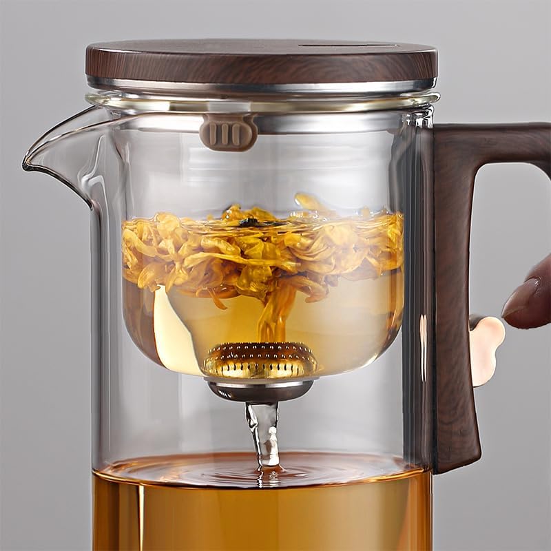 Magnetic Glass Teapot with Infuser, 30oz Borosilicate Tea Pot with Walnut Handle for Loose Leaf Tea, Office Home, Tea Lovers Gift - Image 4