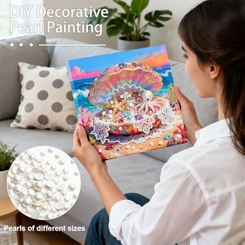 LQCrafK DIY Pearl Art Painting Handcraft Kit for Adults Beginners, Healing Stress-Relieving Home Wall Creative Design Decoration, Framed Painting with Tools-Shell - Image 2