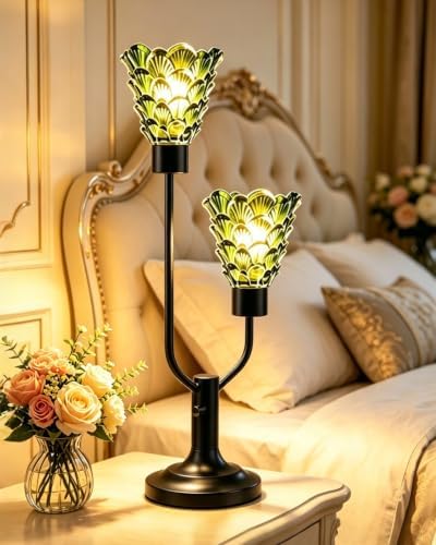Lightdot Green Glass Table Lamp for Living Room Dimmable Vintage Lamp Gift by LightdotLighting