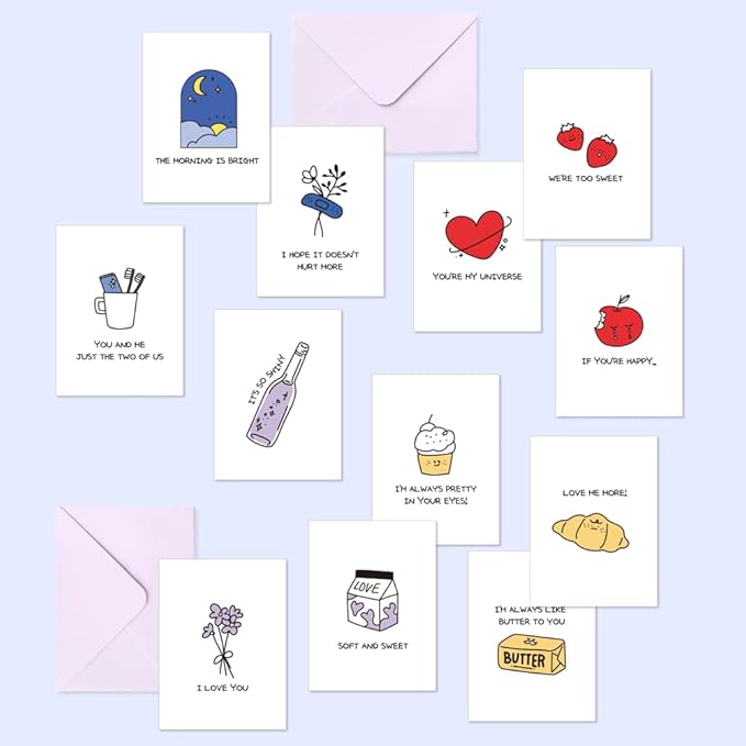 Monolike Day-by-day Card, Ink Jelly Series.1 - Mix 36 Mini Single cards, 36 envelopes, 36 stickers Package