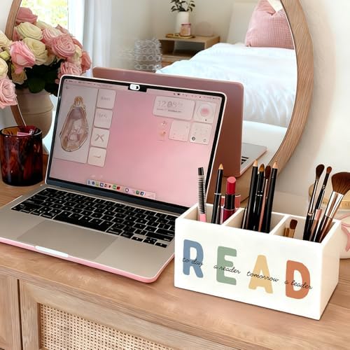 Book Lovers Gifts Pen Holder, Book Reader Gifts Pencil Holder for Desk, Boho Read Today a Reader Tomorrow a Leader Wooden Box Sign Decorations for Reading Room Classroom Desk Tabletop - Image 5
