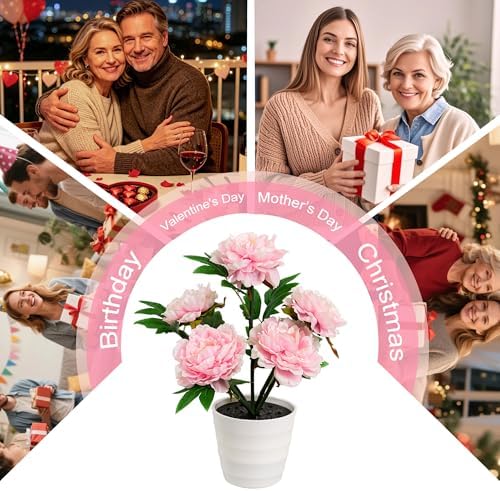 Pink Peony Artificial Flower Lamp, Night Light for Bedroom Wedding Bar Coffee Shop Decor, Christmas Valentines Mothers Day Anniversary Birthday Gifts for Women Mom Grandma Wife Friend - Image 4