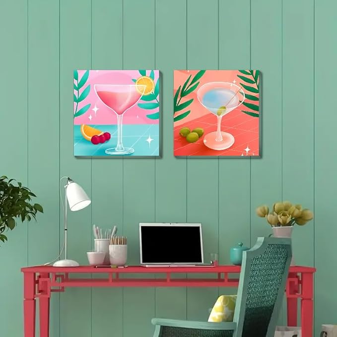 Canrichshop 4 Framed Vintage DIY Paint by Numbers Kit for Adults Beginner,Retro Cocktail Easy Painting by Number with Canvas,Acrylic Paint Kit Arts and Crafts for Adults for Decor 8x8inch