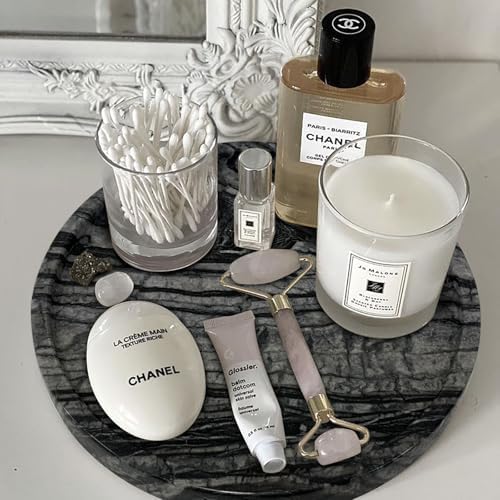 Travertine Tray, Small Ceramic Vanity Tray for Bathroom Counter Decor, Round Marble Decorative Trays for Coffee Table (Grey Black, Large Size) - Image 3
