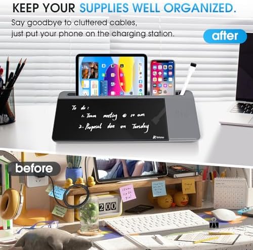 Varhomax Glass Desk Whiteboard with Wireless Charger, Desktop Organizer - Image 4