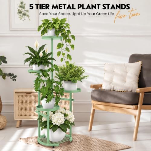 TOSKING Tall 5-Tier Round Corner Plant Stand Indoor, Anti-Tip, Sage Green - Image 2