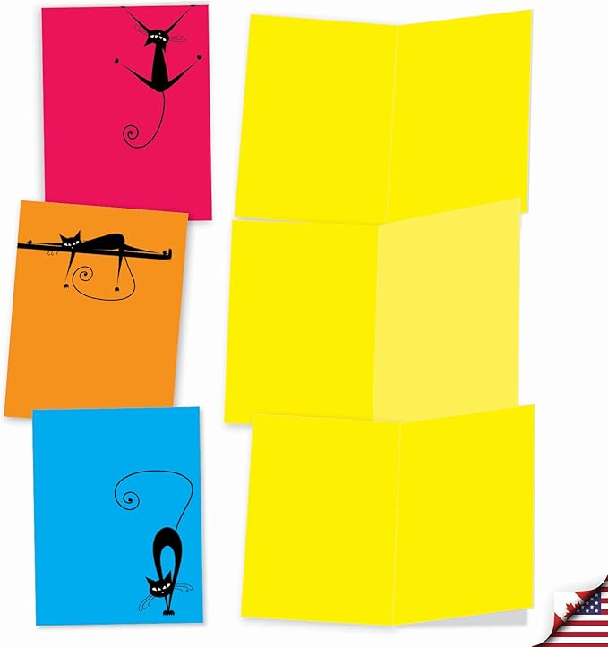 The Best Card Company - 10 All Occasion Blank Cat Cards (4 x 5.12 Inch) - Cute Assorted Bulk Card Set - YoCats M3962