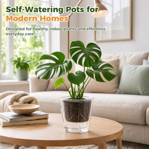 Clear Self Watering Pots for Indoor Plants, 6-Pack 6.7'' Clear Plant Pots with Drainage, Self Watering Planter, African Violet Pot, Semi Hydroponic Pot for Orchids, Flowers, Herbs - Image 2