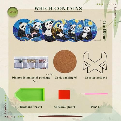 Leatrice 6PCS Diamond Art Coasters Small Diamond Painting Kits for Adults - Image 2